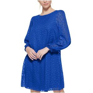 Jessica‎ Howard Blue Clip-Dot A-Line Dress Size 18W 2X Balloon Sleeves Plus Size
